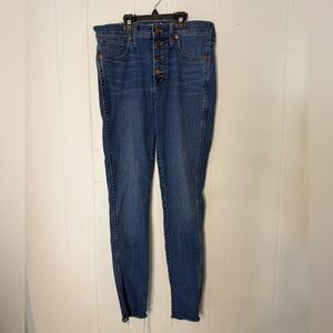 Madewell High Rise Skinny Jeans Button Fly Raw Hem Size 28
